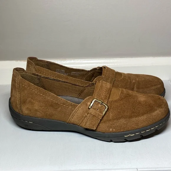 Croft & Barrow Leather Slip On Shoes Womens Size 9 Buckle Loafers Brown Suede - Picture 2 of 16
